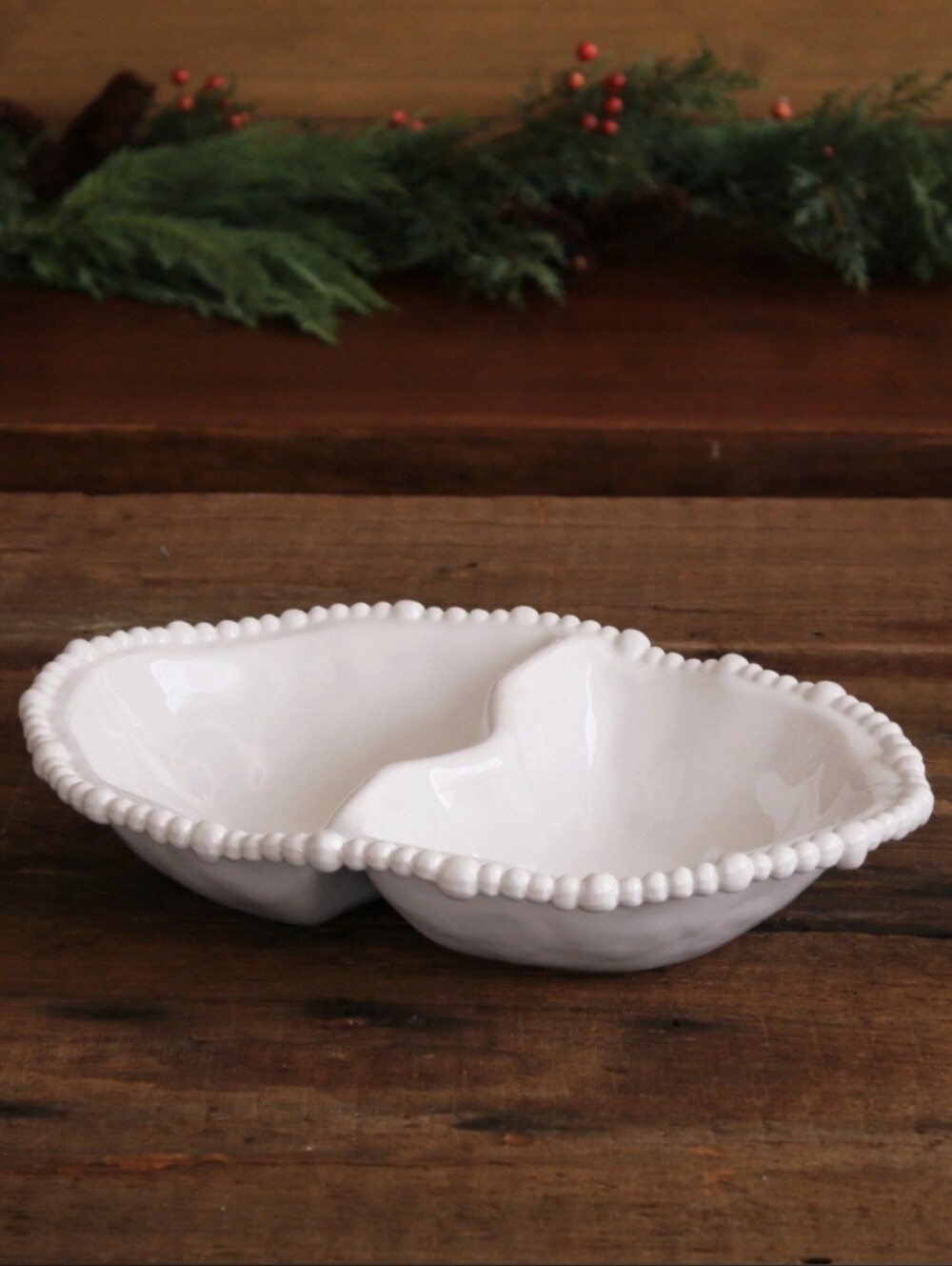 Beatriz Ball Vida Alegria Double Dip White Divided Serving Dish Beaded Rim - Picture 5 of 14